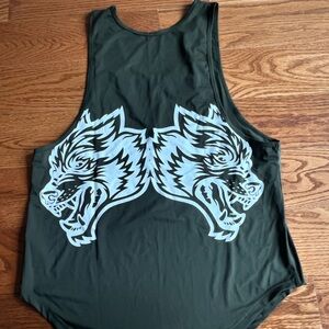 Green Tank Top with Wolf Design